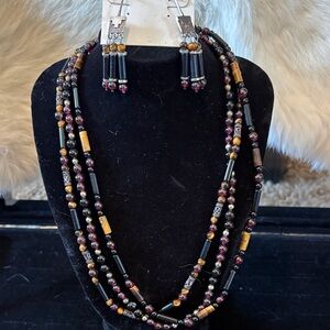 Elegant Multicolor semi precious Beaded Necklace and Earring Set